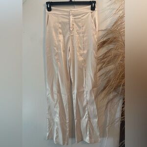 12TH TRIBE Cream Satin Wide-Leg Pants